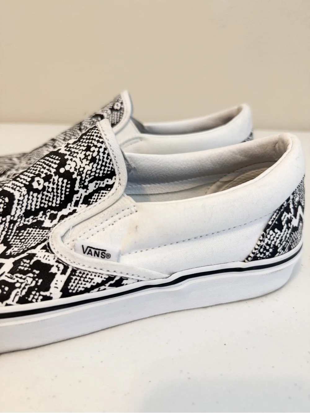 Vans Slip-On Sneakers with Black & White Snake Print
